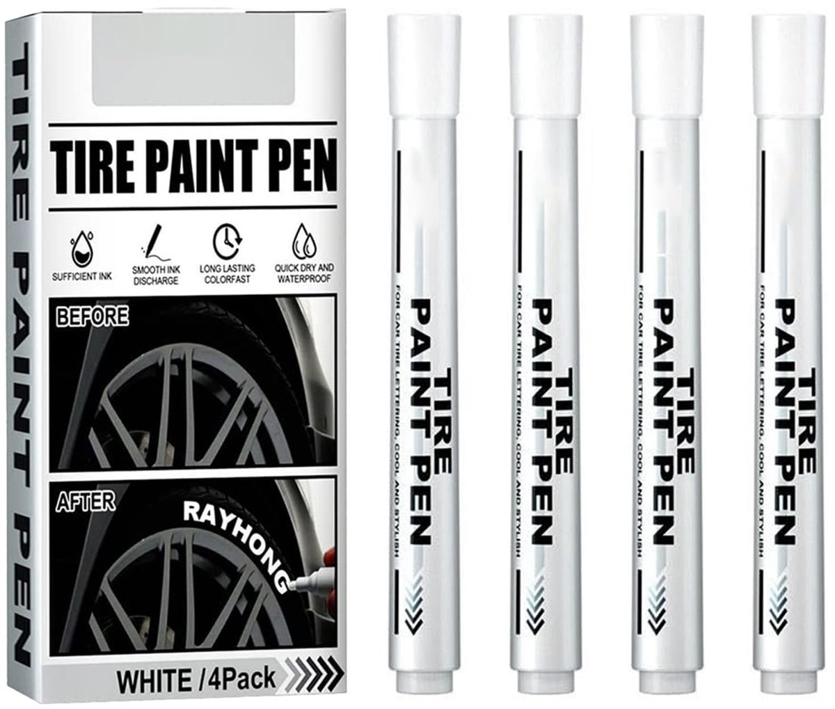 Solidchoice - Waterdichte Witte Autobanden Marker Pennen Set van 4