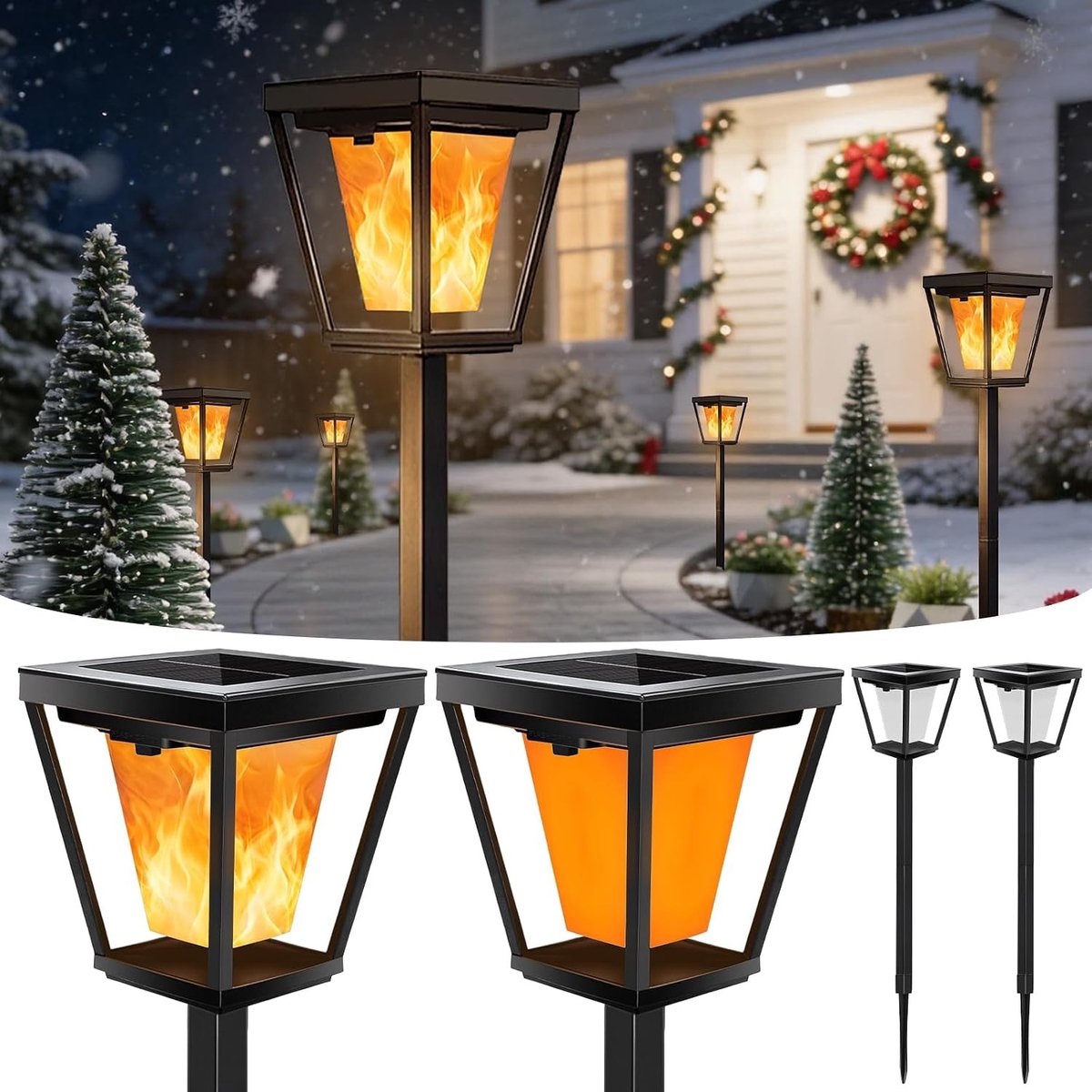 Solarlampen voor Buiten - 4er-Pack - Met Flikkerend Vlameffect - IP65 Waterdicht - Voor Tuinpad en Terras
