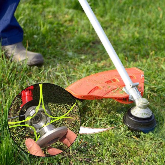 Aluminium draadkop grastrimmer, universele grastrimmerkop, aluminium draadkop, dubbele draadspoel, dient voor het vervangen van de spoel van grasmaaieronderdelen, voor bosmaaier, tuin, gazon, terras — afbeelding 4