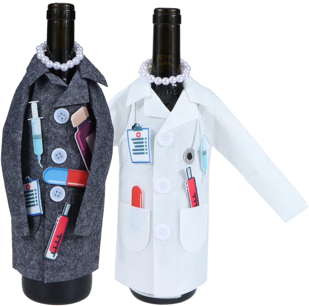 Wijnverpakkingsafdekking 2 stuks - vilten wijnflessen kleding - met spuitketting en thermometer - ShopVlot