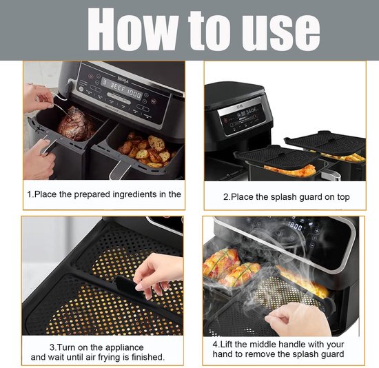 2 stuks spatscherm voor heteluchtfriteuse, siliconen materiaal, stofbescherming, effectief vetspatscherm, accessoires voor airfryer, keukenhulpjes voor frituren — afbeelding 4