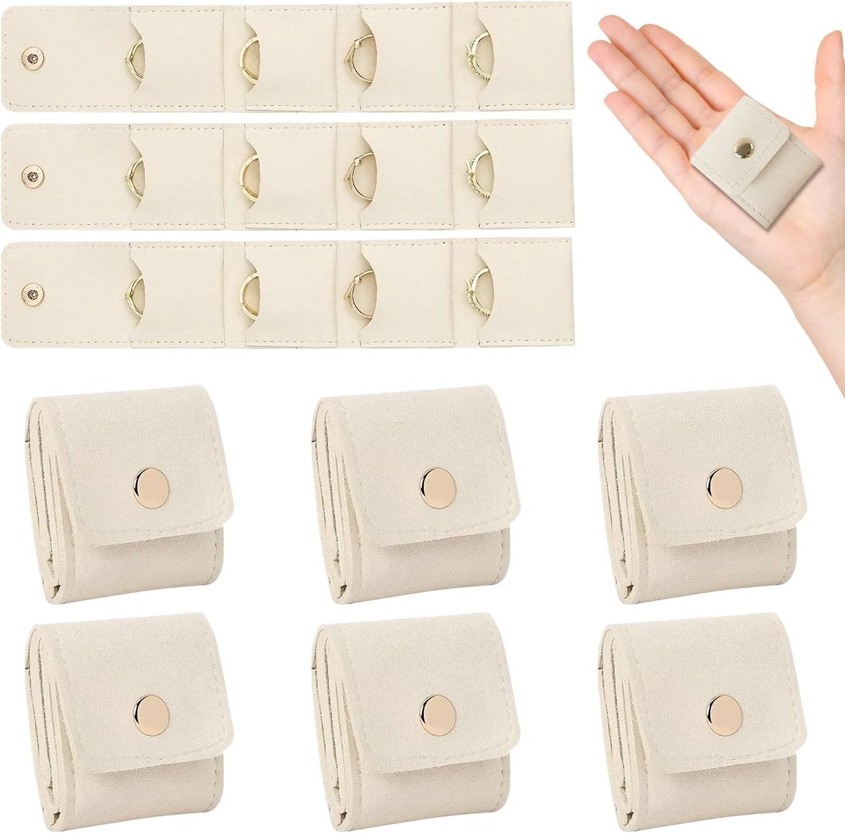 Mini sieraden organizer - 6-delig - beige - opvouwbaar voor reizen - ShopVlot