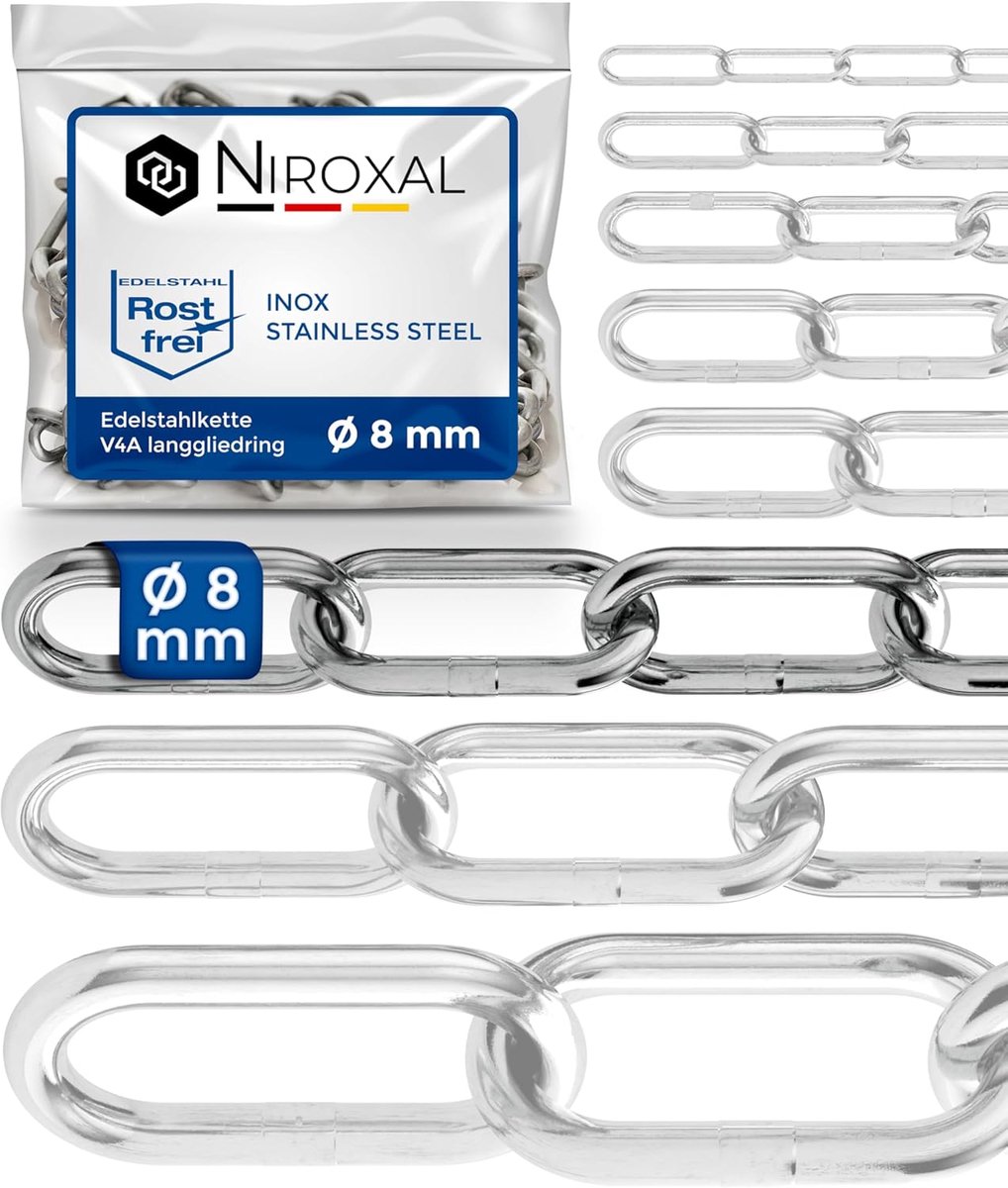 Staal ketting 25 cm - 8 mm dik - lange schakels - ideaal voor industriële toepassingen - ShopVlot