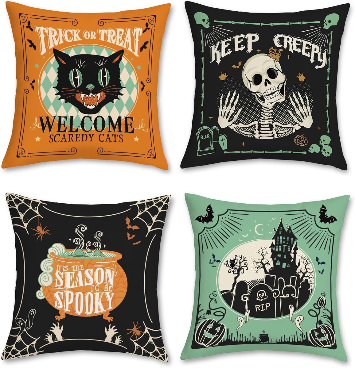 Halloween kussenhoezen 45 x 45 cm - zacht fluweel - spookachtige ontwerpen - sfeervolle decoratie voor thuis - ShopVlot