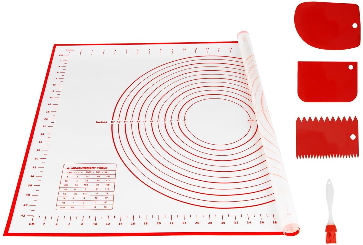 Siliconen Bakmat 70 x 50 cm met Deegschrapers - Herbruikbare Bakonderlegger voor Pizza, Fondant en Deeg - Voedselveilige Silicone