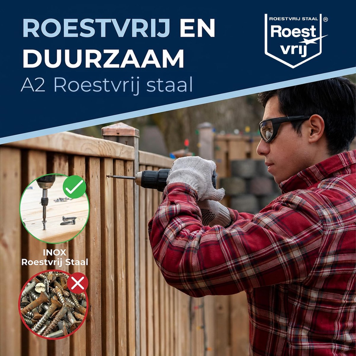 Houten schroeven Torx 4 x 55 - RVS V2A - gedeeltelijke draad - ideaal voor houtverbindingen - ShopVlot
