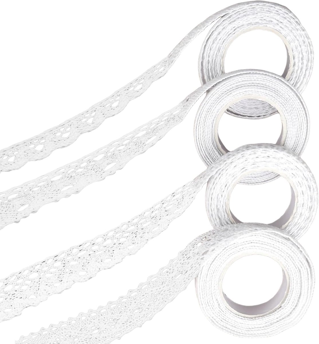 Kantlint wit 4 rollen - verschillende breedtes - zacht gevoel - ideaal voor bruiloftsdecoratie - ShopVlot