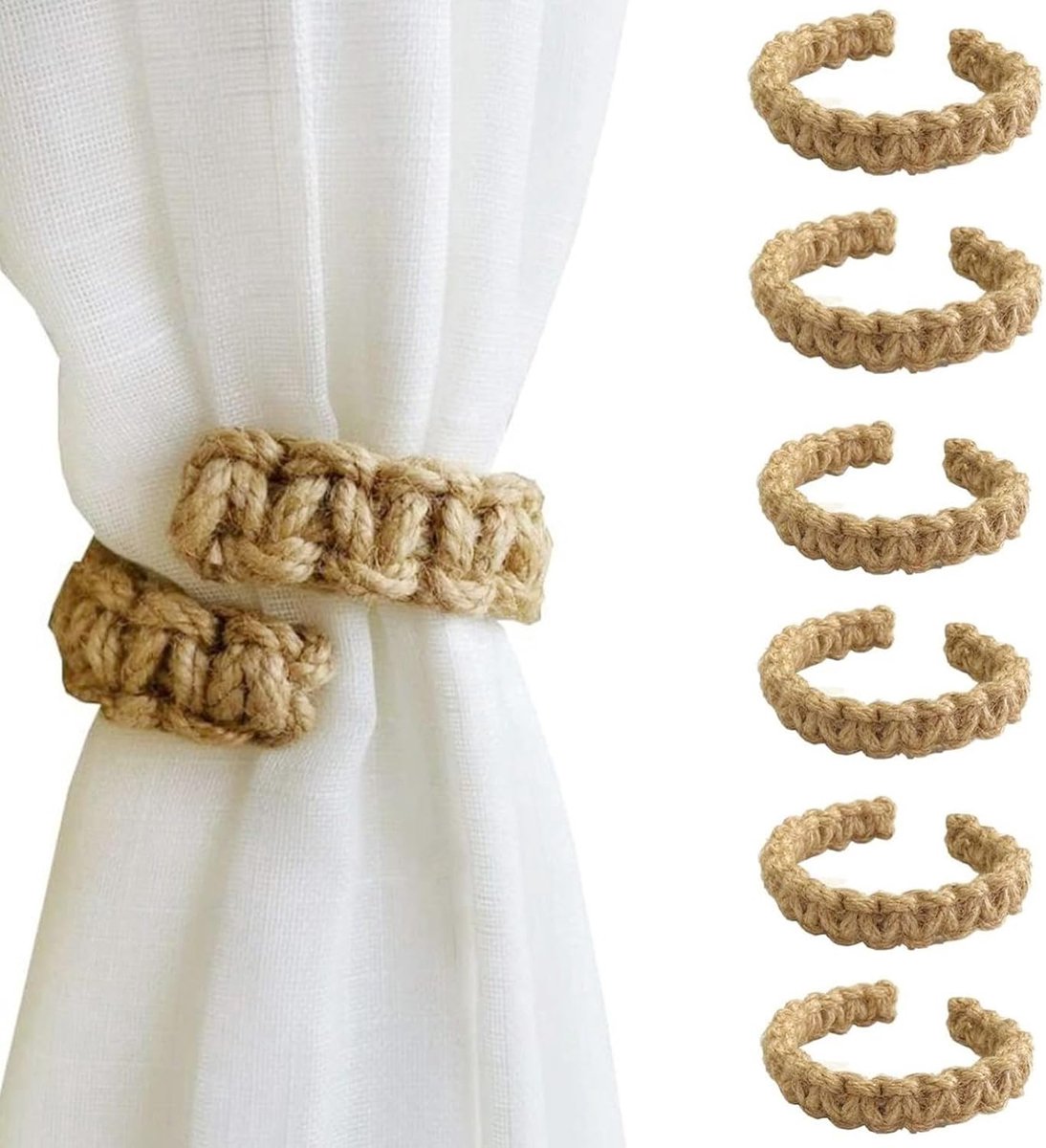 Gordijnhouders 6 Stuks - Boho Stijl - Handgeweven Katoenen Touw - Voor Decoratieve Gordijnen - ShopVlot