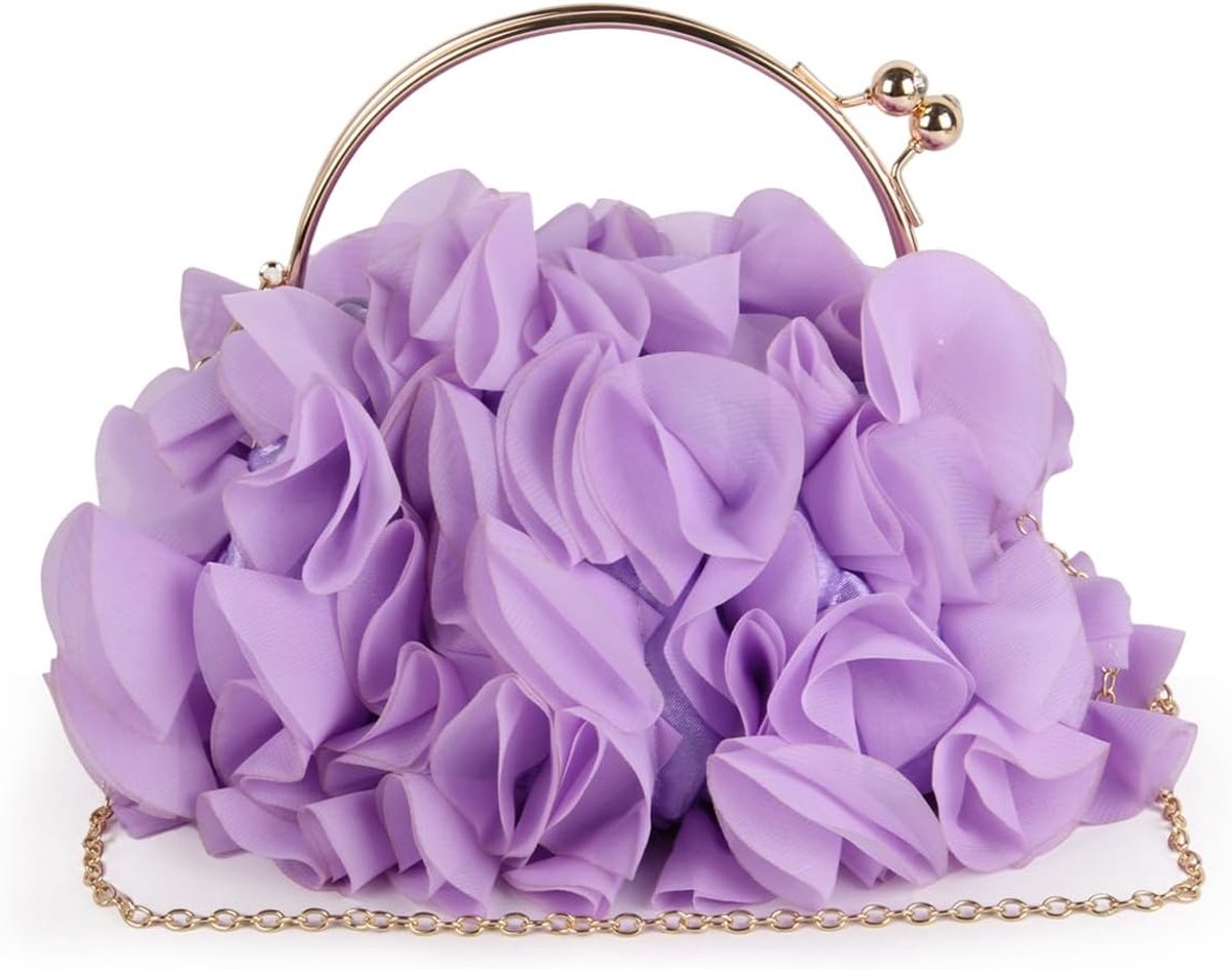 Clutch tas bloemen - zacht satijn - paarse avondtas - elegant voor feesten - ShopVlot