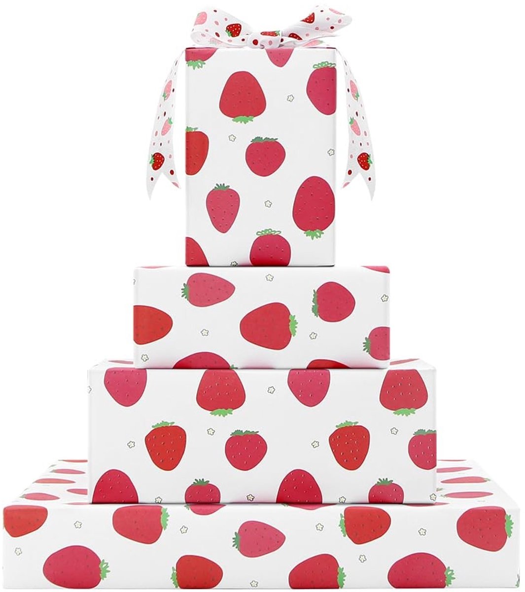 Aardbei Cadeaupapier Set van 4 Vellen voor Feestelijke Gelegenheden