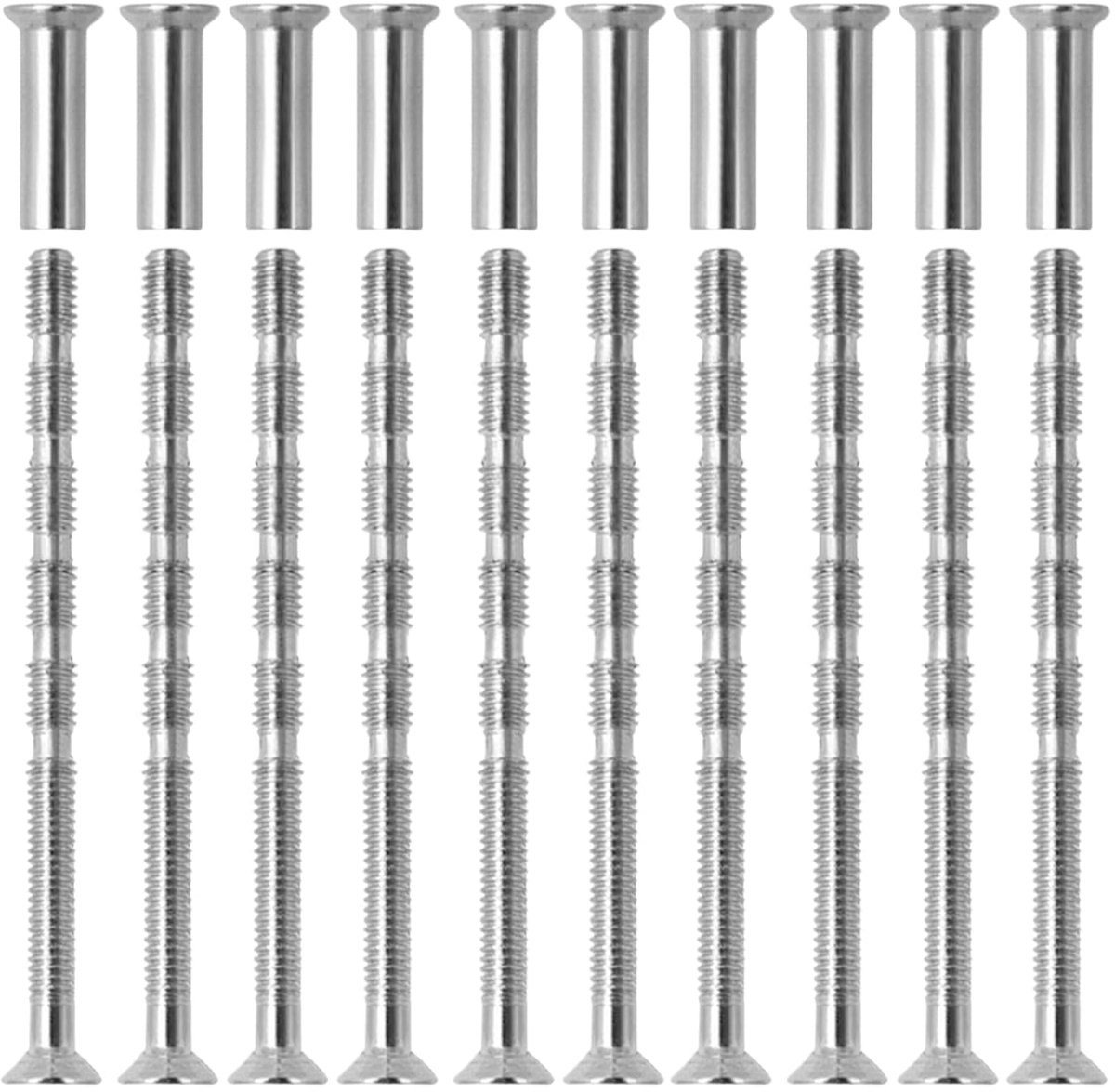 Pack of 10 M4 Connection Screws with Sleeves, Nickel Plated Door Handle Screws for Furniture Assembly, Children's Beds - ShopVlot