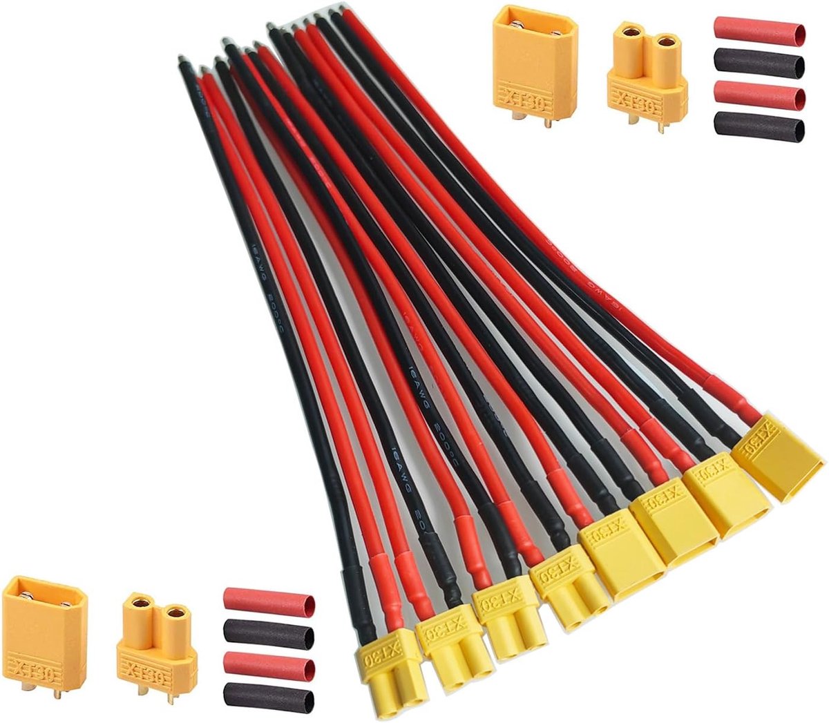 GTIWUNG 4 Pairs XT30 Female Male Connector with 15cm Silicon Wire, 16 AWG, 2 Pairs XT30 Bullet Connectors Plugs with - ShopVlot