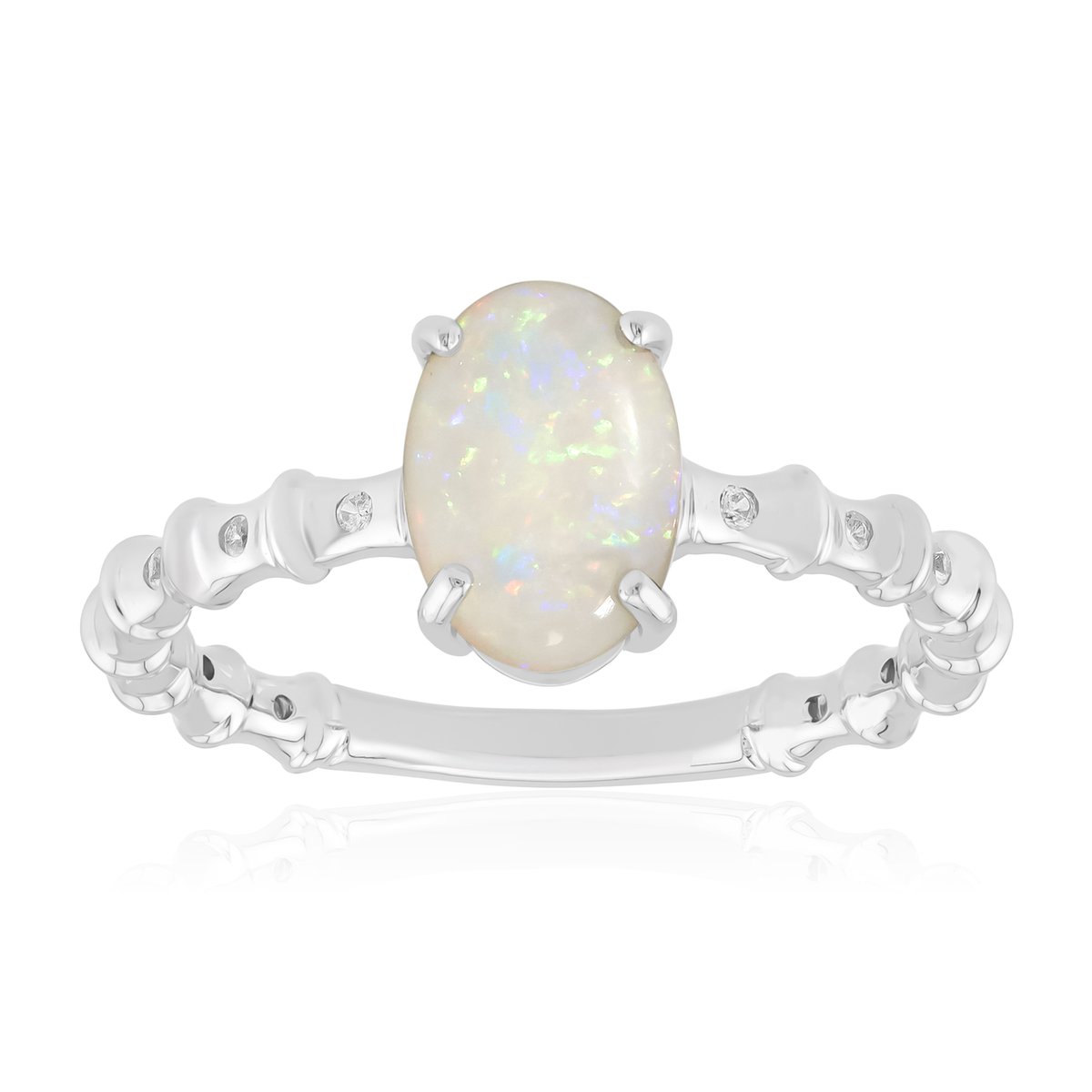 Cavill - Elegante Zilveren Ring met Ovalen Australische Opaal 0,55 ct - 925 Sterling Zilver Platina Verguld - 14 Cambodjaanse Zirkonen