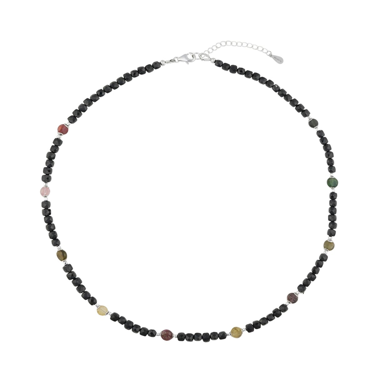 Cavill - Zilveren Halsketting - 925 Sterling Zilver Gerhodineerd - 67,5 ct Zwarte Toermalijn Vierkant - Verstelbare Luxe Sieraden