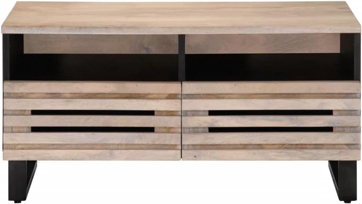 Salontafel Mangohout - Bijzettafel Woonkamer - Opbergen en Decoreren - Unieke Houtnerf - 80 x 55 x 40 cm - Bruin
