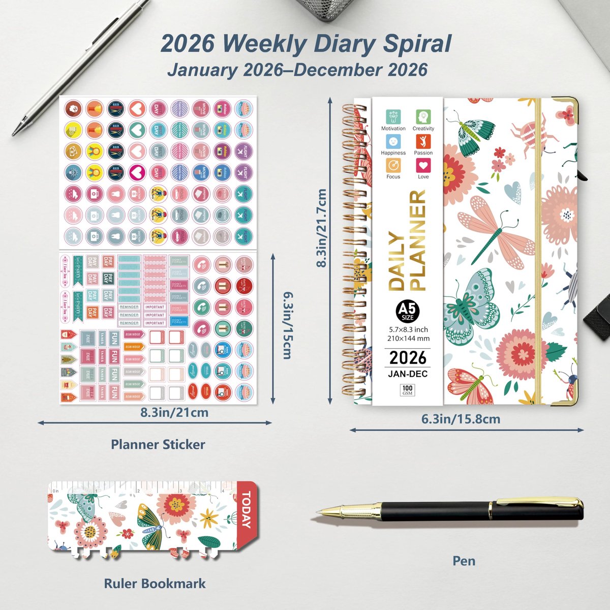 NEYSA Agenda 2026 Weekplanner Week to View A5 Academisch Dagboek Januari-December 2026 (12 maanden) Planner met pen - ShopVlot