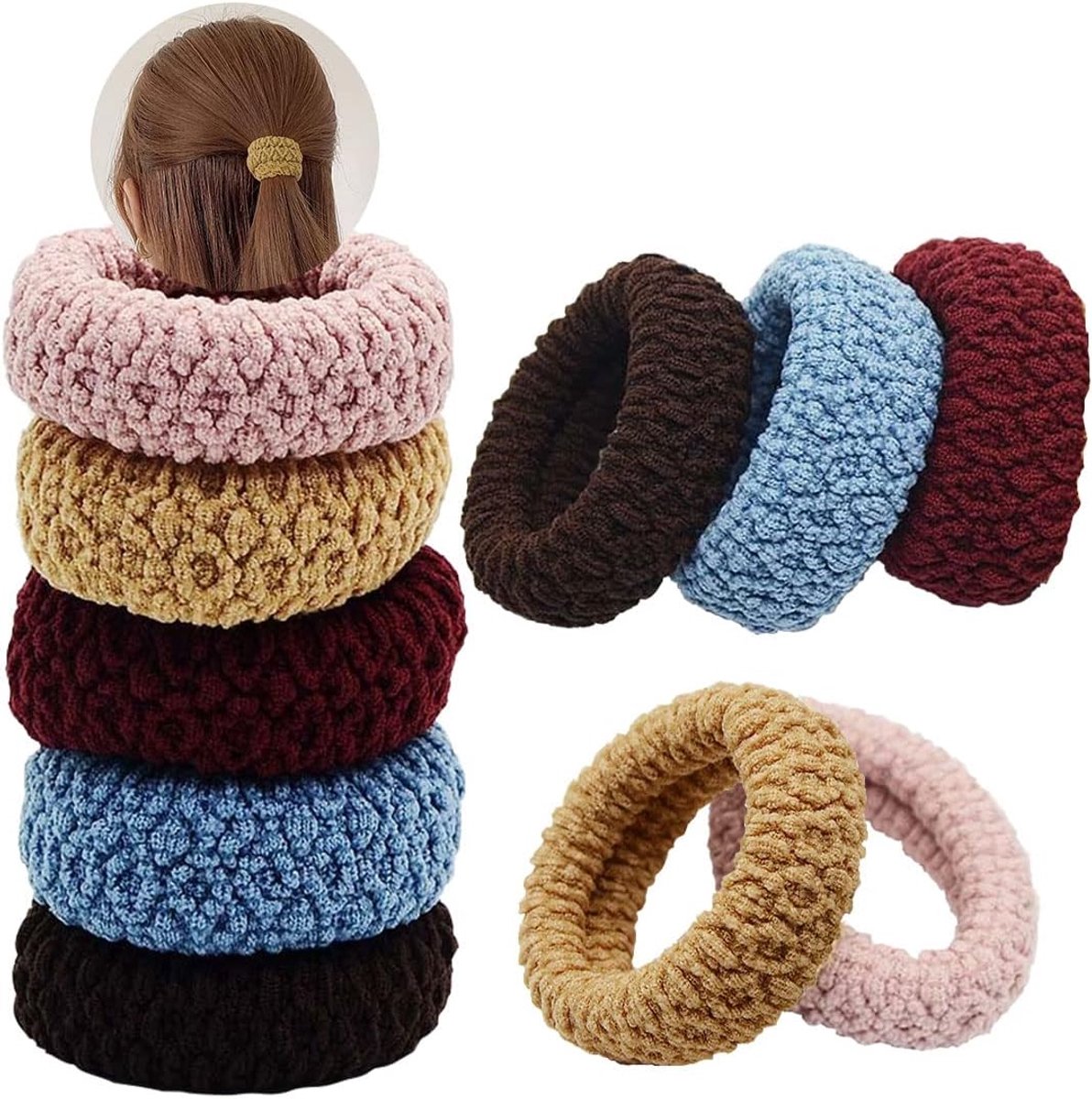 10 Pieces Thick Cotton Hair Bobbles - FUKPO Seamless Hair Bands, Elastic Hair Erasers for Women & Girls - ShopVlot