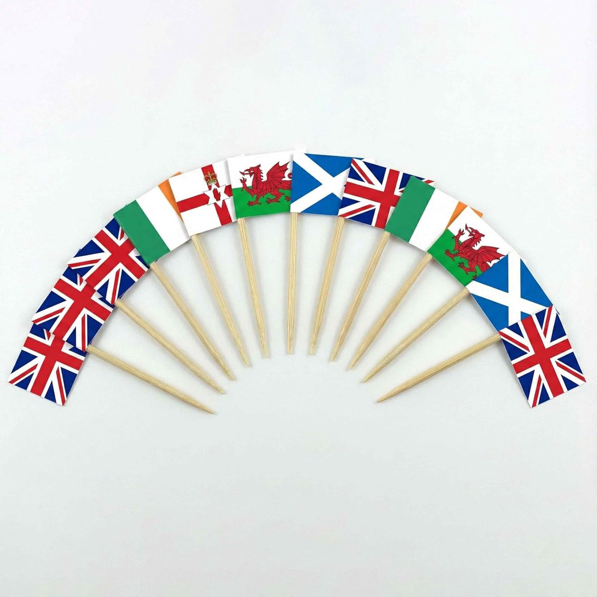 120 Pieces Home Nations Flag Cocktail Picks - 2.5" Bamboo Picks with Mini Flags - British Home Nations + Ireland - ShopVlot
