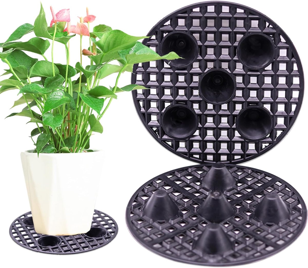 Pot Coaster Plants Pot Plant Stand Flower Pot Coaster, Round Flower Pot Grid Pad, Grid Flower Pot Stand Drainage Mesh - ShopVlot
