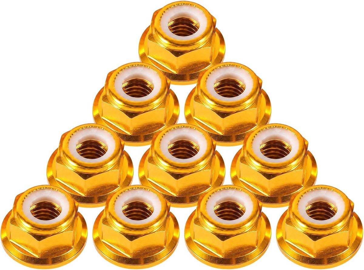 10-Piece M5 Nylon Insert Self Locking Aluminum Nuts Hex Lock Nut Gold - ShopVlot