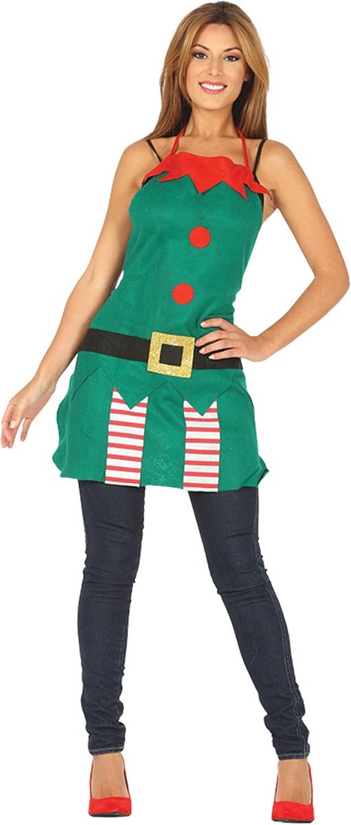 Christmas apron effect costume elf helper Santa Claus 60 x 76 cm, green - ShopVlot