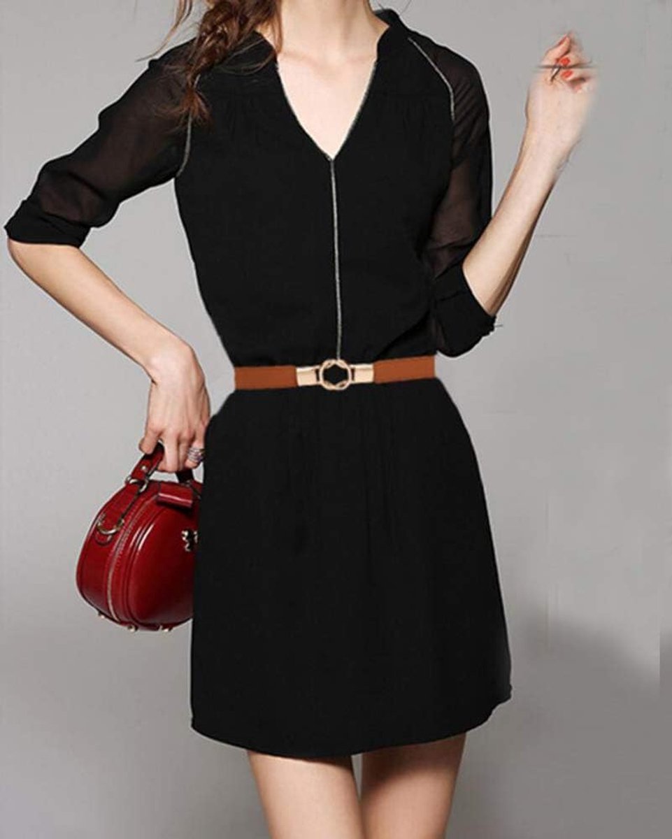 Women Skinny Waist Belts Elastic Waistband Stretch Thin Dress Belts, Brown, One Size - ShopVlot