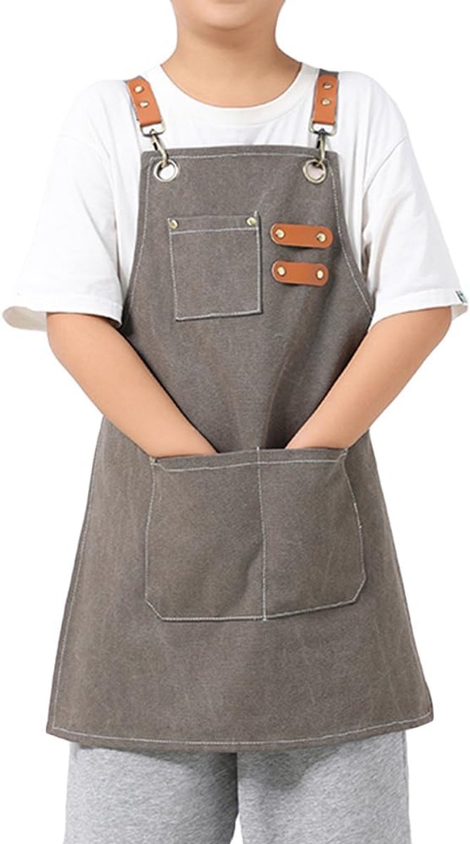 Canvas Kids Apron Cross Painting Apron for Boys and Girls Waterproof Kitchen Aprons with Pockets for Cooking, Baking - ShopVlot