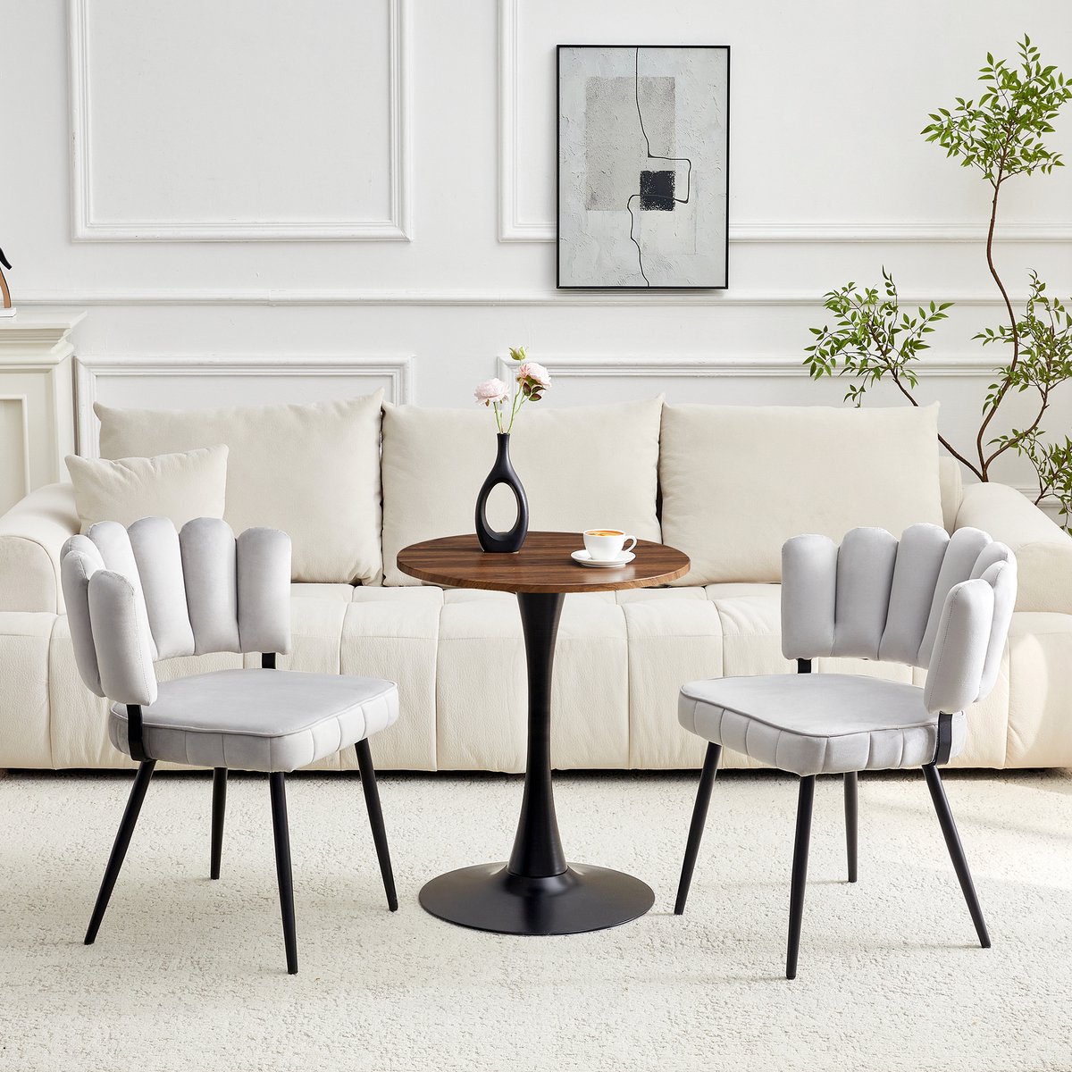 COVREO Ronde eettafel set 60 cm walnoot zwart, MDF met 2 stoelen