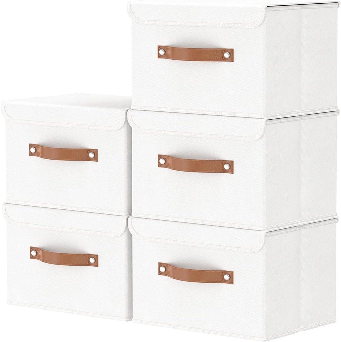 OUTBROS Pack of 5 Folding Storage Boxes, Fabric Boxes with Handles, Cabinet Organiser, Clothes Storage Basket 26 x 20 - ShopVlot