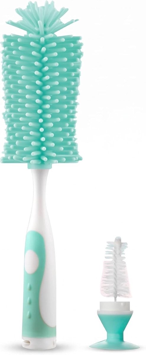 Set van Silicone Flessenborstels met 360° Rotatie, Afneembare Borsteldrager voor het Schoonmaken van Babyflessen, Geschikt voor Melk en Sap, Roze