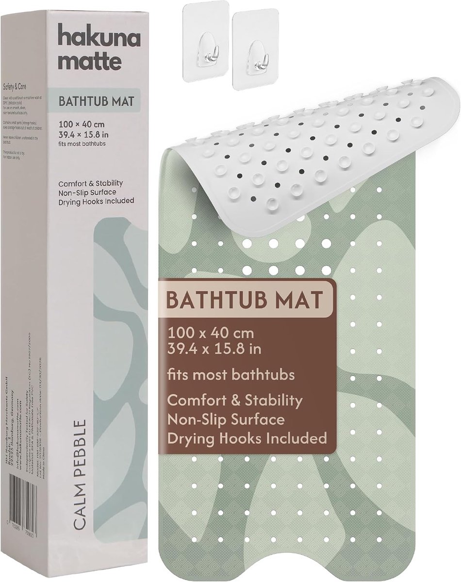 Hakuna Matte Calm Pebble Badmat 100 x 40 cm Kinderen - Antislip badmat, inclusief haken, slipvaste douchemat, BPA-vrij - ShopVlot