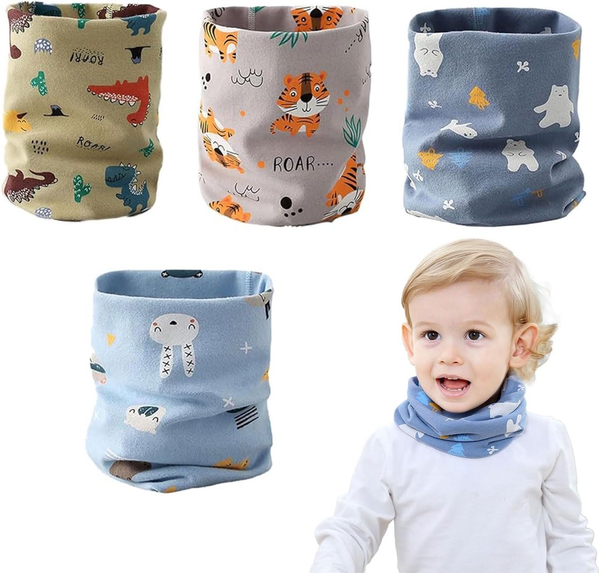 Pack of 4 Children's Loop Scarf Round Neck Warm Loop Scarves Children's Scarves Boys Girls Cotton Tube Scarf Loop - ShopVlot
