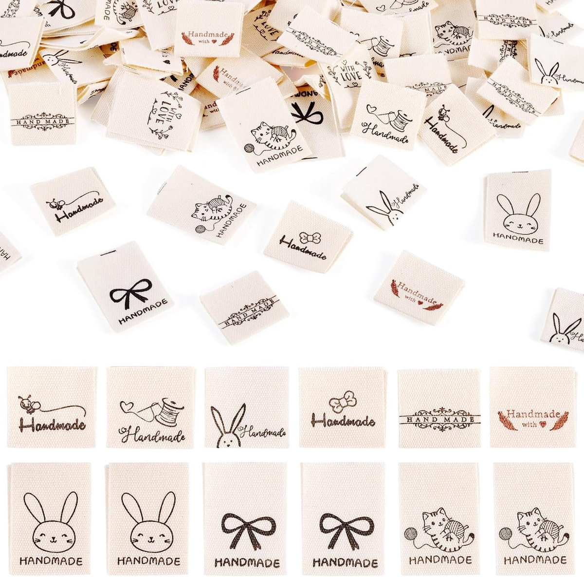 90 Pieces Cotton Labels, Handmade Rectangular Sewing Fabric Labels, Handicraft Clothing Labels with Word Patterns for - ShopVlot