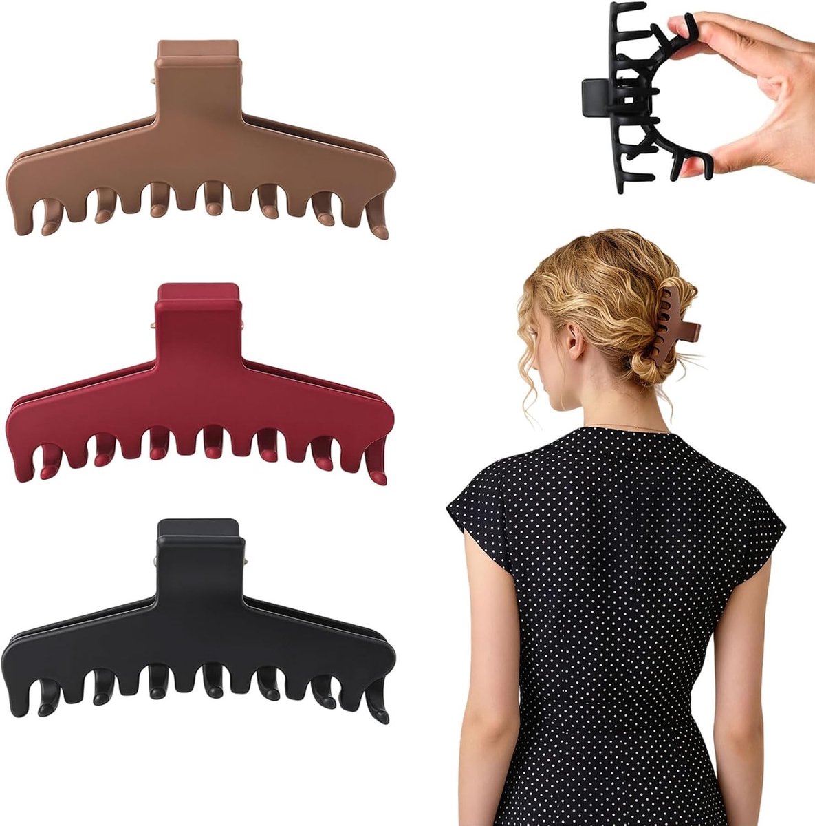Set van 3 Silicone Haarclips - Zachte, Flexibele Clips met Antislip Grip voor Dikke Krullen en Geschikt voor Meisjes