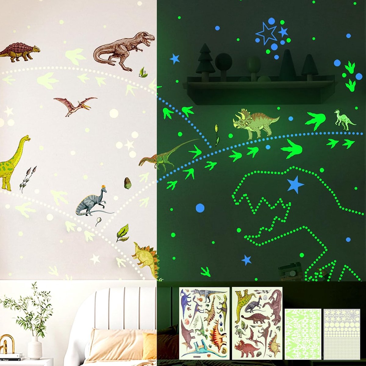 Muurstickers Dinosaurussen 688pcs - Gloeiende Wanddecoratie - Groen Licht - Sfeervolle kinderkamer - ShopVlot