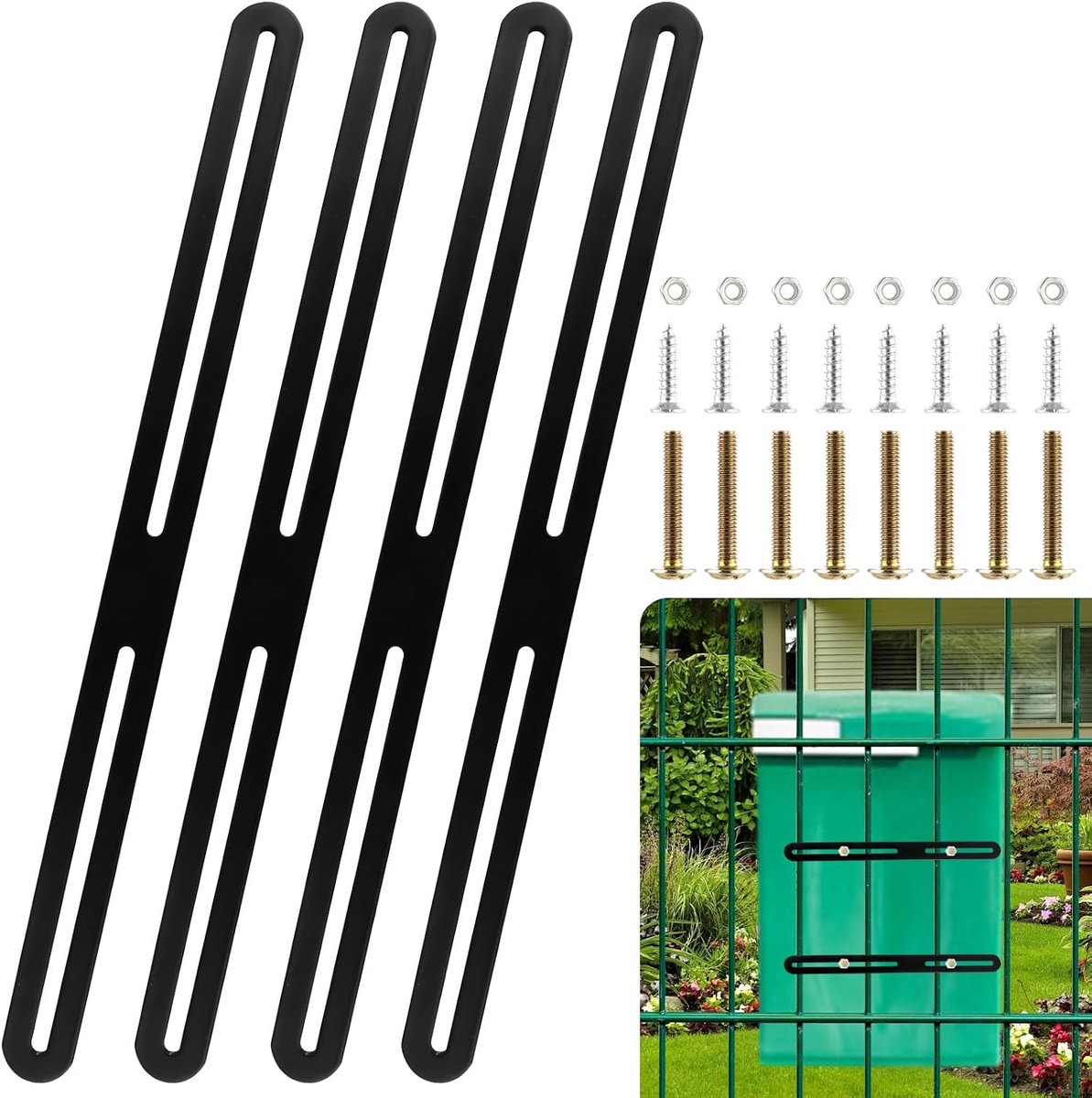 4pcs 360x25mm Fence Letter Box Fixing Kit, Flat Connector Black Long Hole Flat Connector with Screws Adjustable - ShopVlot