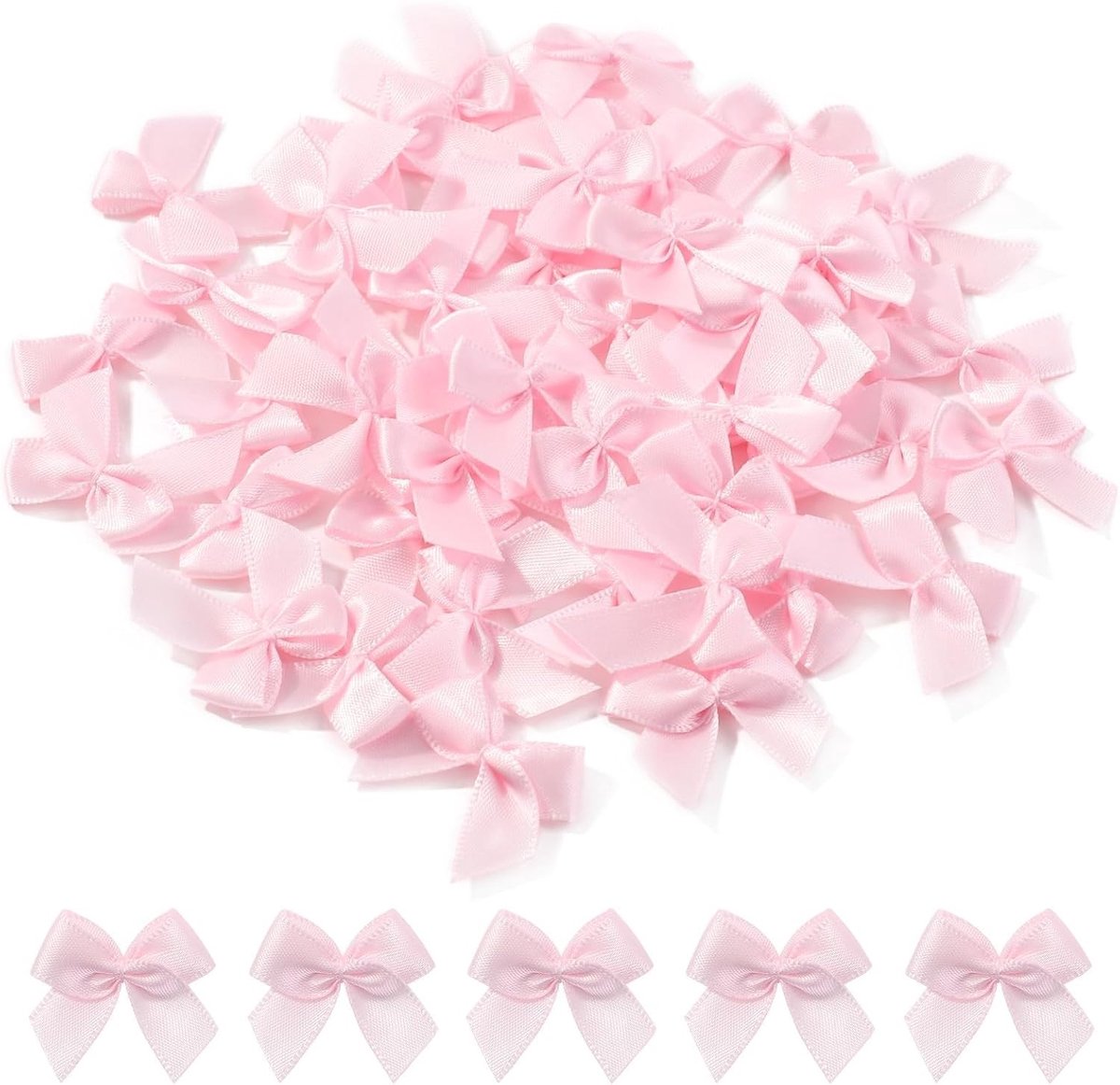 50 Stuks Roze Mini Satijnen Strikjes van 2,5 cm voor DIY Haarclips, Versieringen en Accessoires