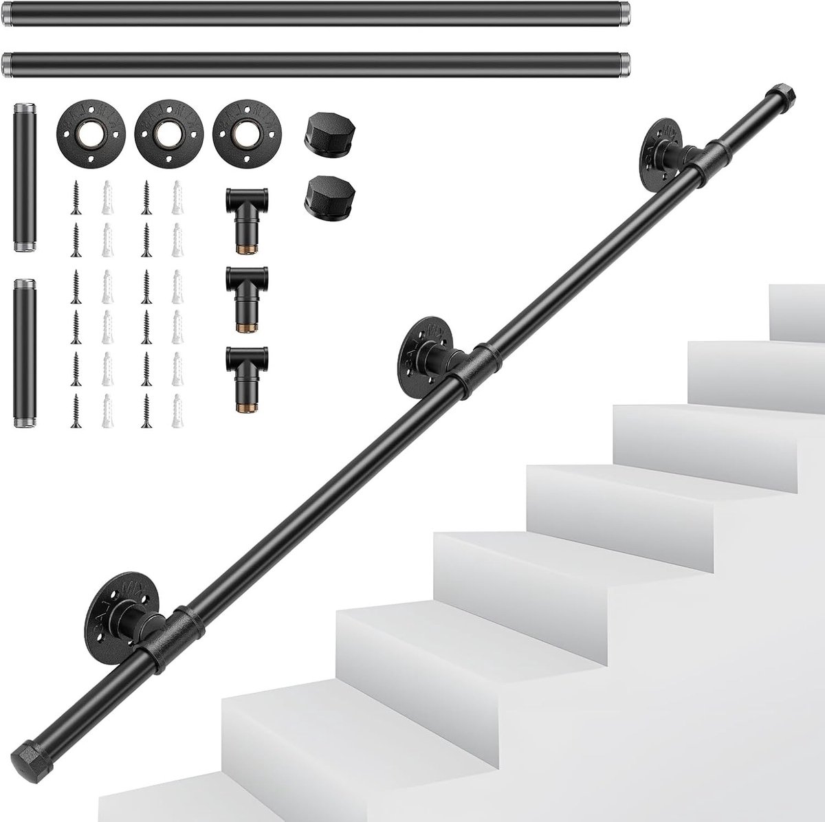 Veiligheidsleuning voor trappen, binnen- en buitengebruik, verzinkt, antislip, ideaal voor balkon en gang