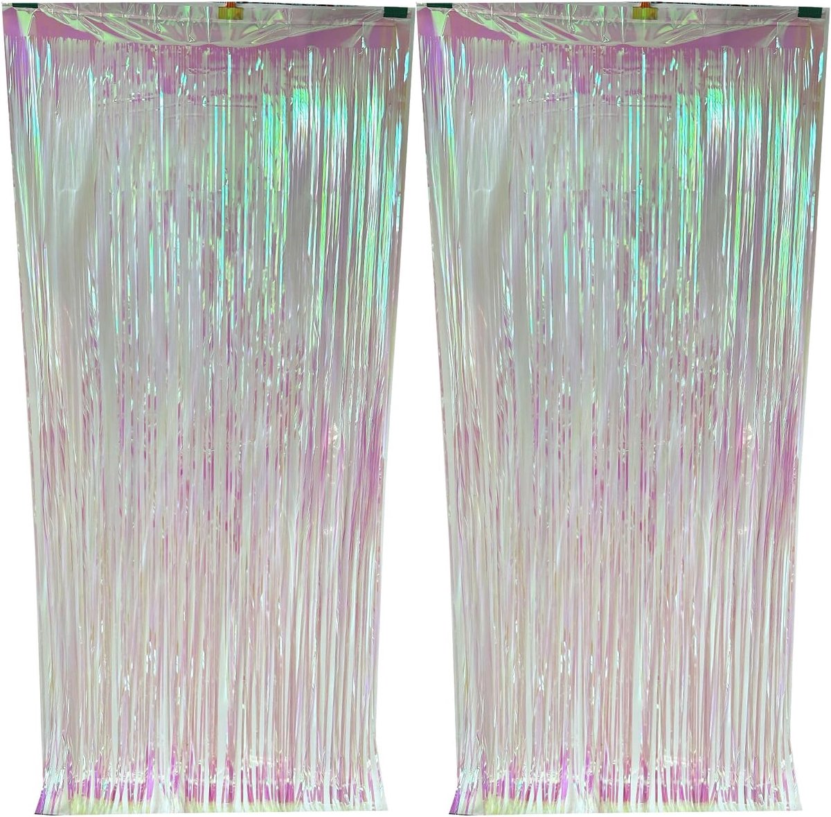 CYBERNOVA 2pcs Rainbow Neon Foil Fringed 1x2m Metallic Tinsel Foil Fringed Streamer Curtains Backdrop for Wedding - ShopVlot