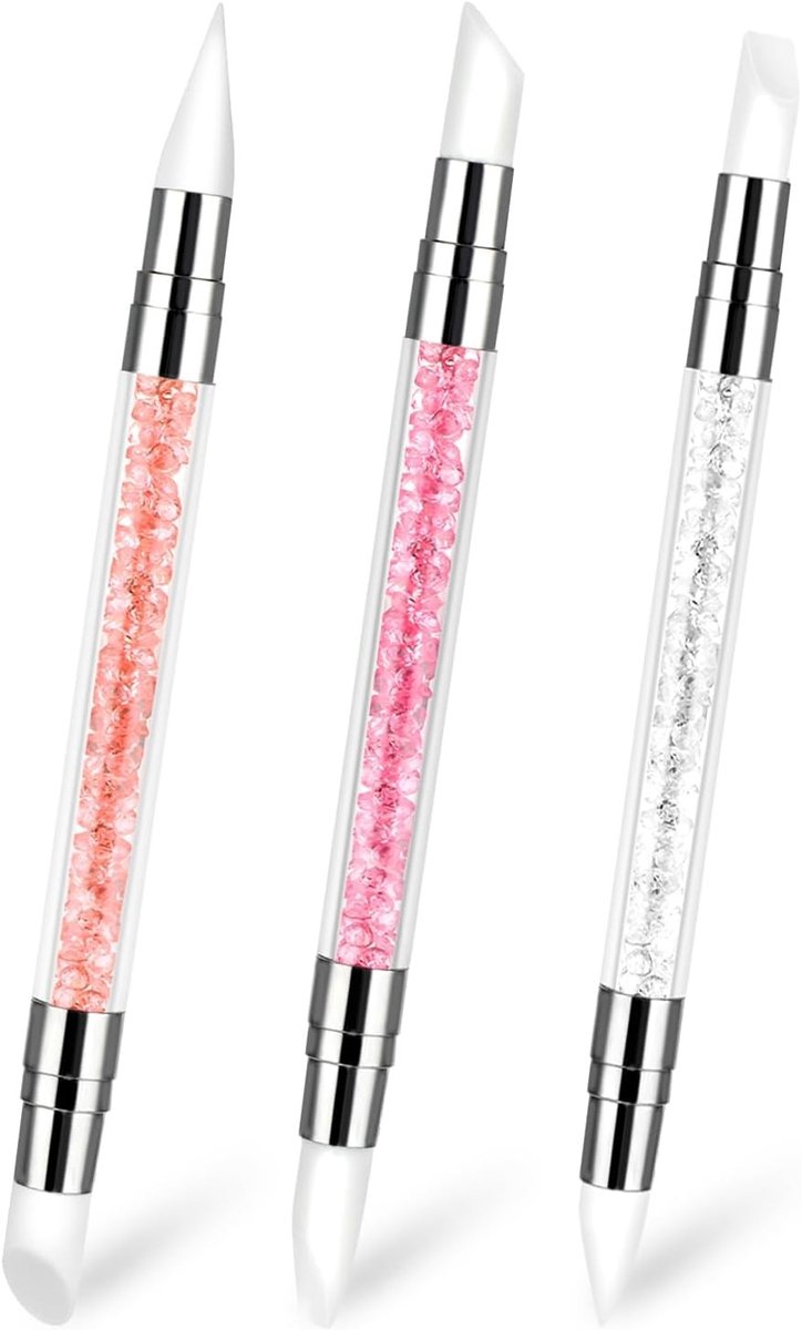SnelShoppen - 3 Stuks Siliconen Nail Art Pens - Dubbelzijdige Nail Art Pens voor Gel Nagels - Nail Design Brush Set met Dotting Tools voor Professione