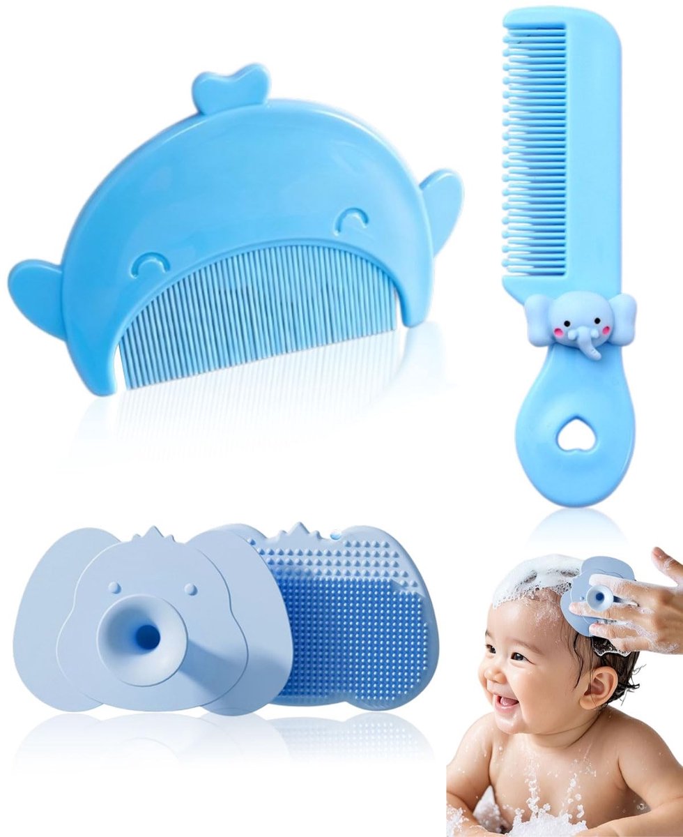Solidchoice - Set van 3 Siliconen Babybadborstels en Kam