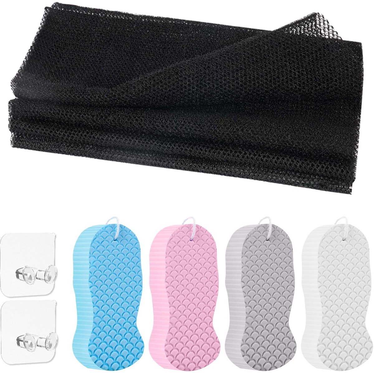 Solidchoice - Set van 5 Bad- en Peelingsponzen met Haakjes