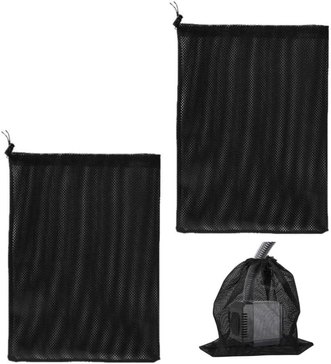Netzakken voor Pompfilters - Zwart - 31 x 41 cm - Sterke Nylon Filtertas met Trekkoord - Voor Vijvers en Aquaria