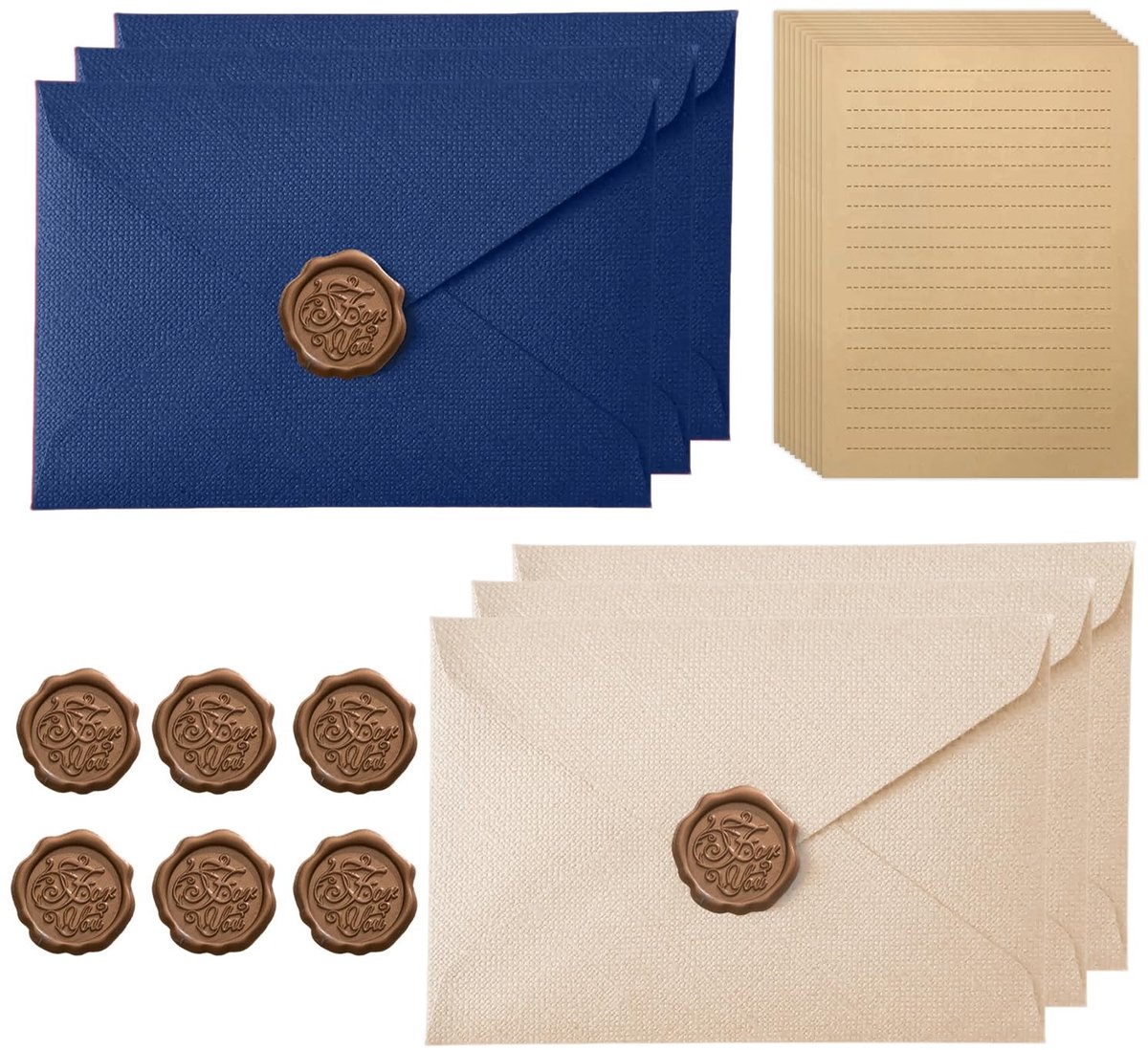 Solidchoice - Vintage Schrijfpapier Set met 6 Enveloppen en Wax