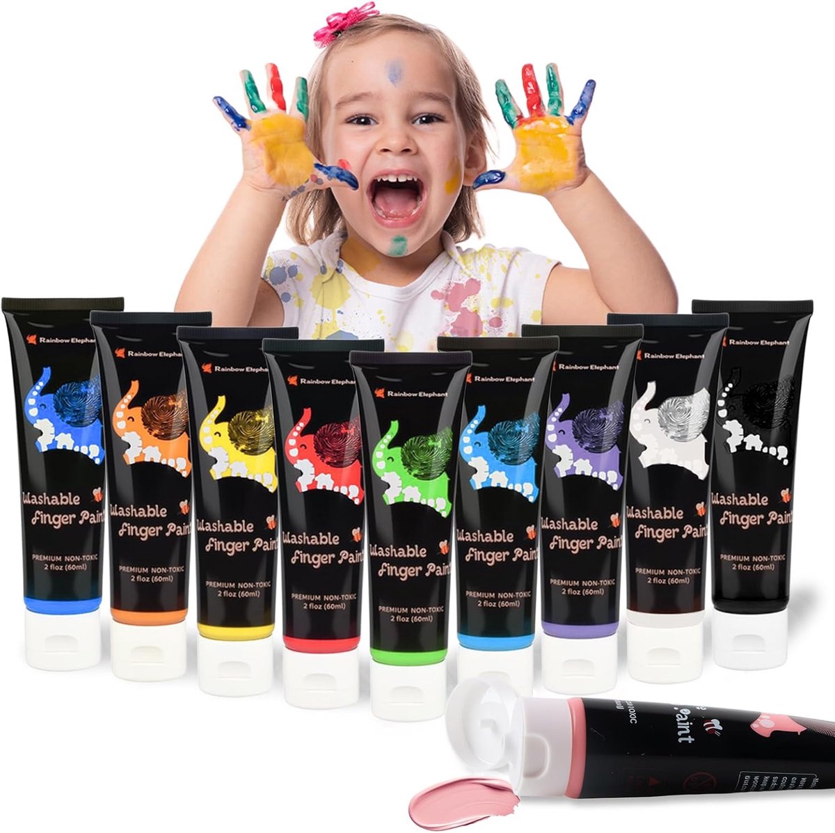 Vingerverfset 60 ml - 10 kleuren - wasbare en niet giftige verf - creatief plezier voor kinderen vanaf 3 jaar - ShopVlot