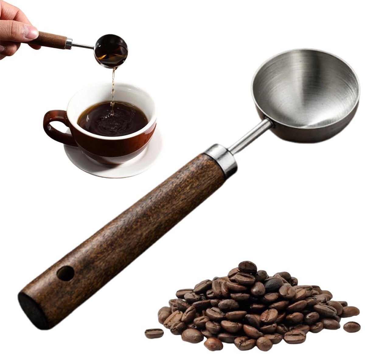 Solidchoice - RVS Koffiedispenser met Zwarte Notenhouten Handvat, 15ml
