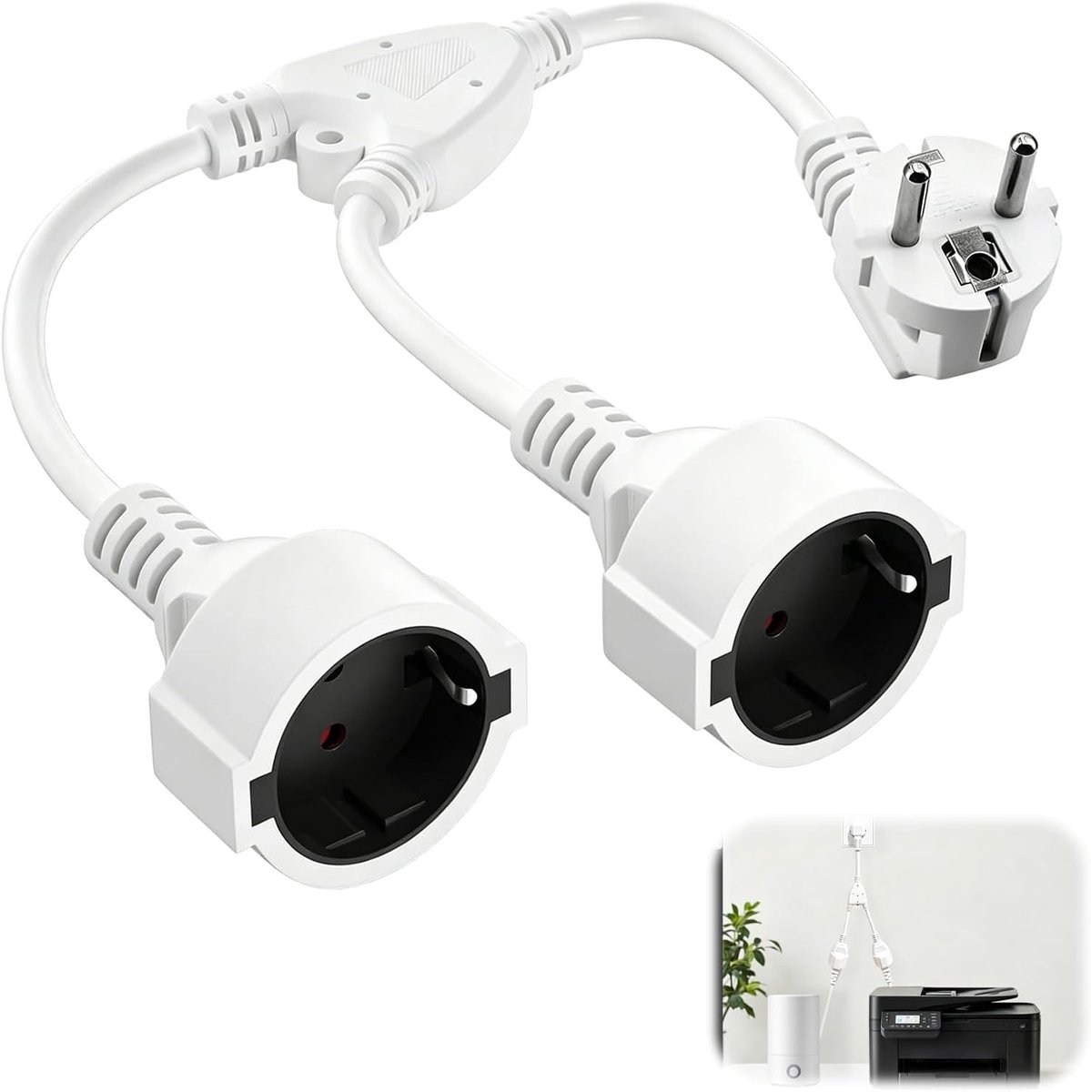 Dubbele stekker voor stopcontact - Y-distributeur - 2-voudig 16 A/250 V - ruimtebesparend ontwerp - ShopVlot