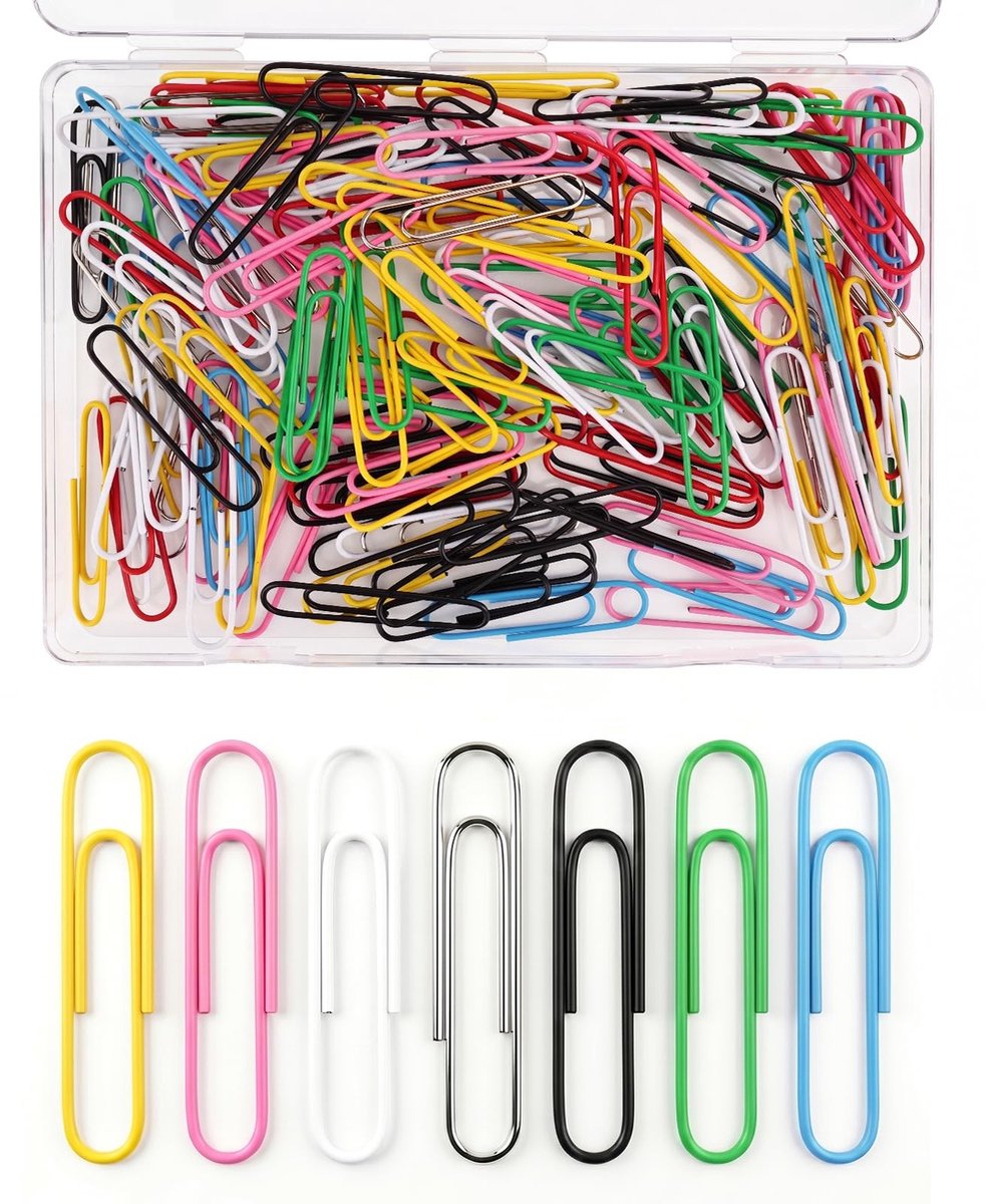Solidchoice - Set van 130 Gekleurde Paperclips van 50mm voor Kantoor en School