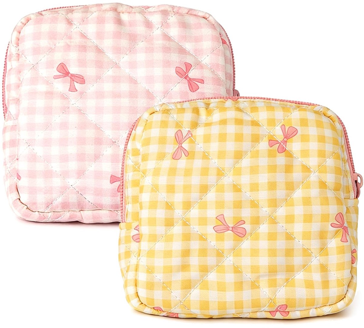 SnelShoppen - 2 Stuks Schattige Vlinderdas Make-up Tas - Roze en Gele Cosmetische Organizer Tas - Draagbare Sanitaire Zak voor Vrouwen en Tiener Meisj