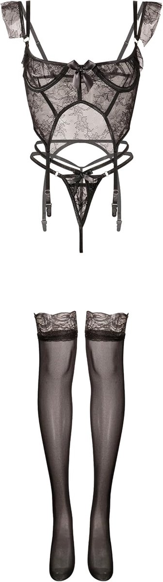 Lingerieset dames - kant - met jarretels - sexy uitstraling voor bijzondere momenten - ShopVlot